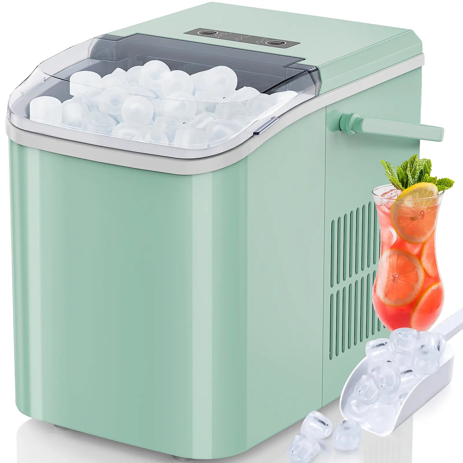 Bullet Ice Machine - Portable Compact Countertop Maker, Self-Cleaning, Quick-Freeze, 26.5Lbs/Day Production, 9 Cubes in 6 Mins, 2 Cube Sizes, Includes Ice Scoop & Storage Basket