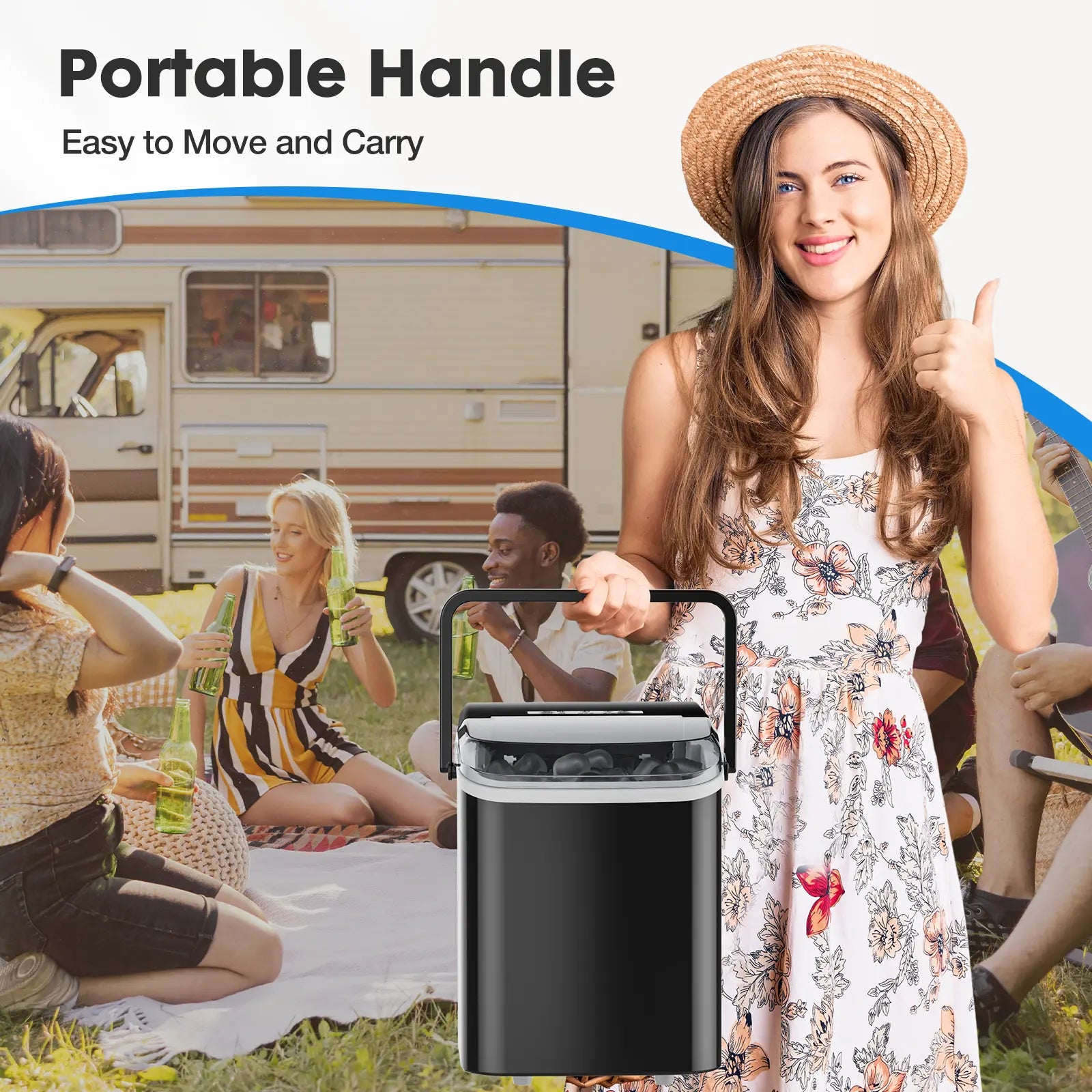 Bullet Ice Machine - Portable Compact Countertop Maker, Self-Cleaning, Quick-Freeze, 26.5Lbs/Day Production, 9 Cubes in 6 Mins, 2 Cube Sizes, Includes Ice Scoop & Storage Basket