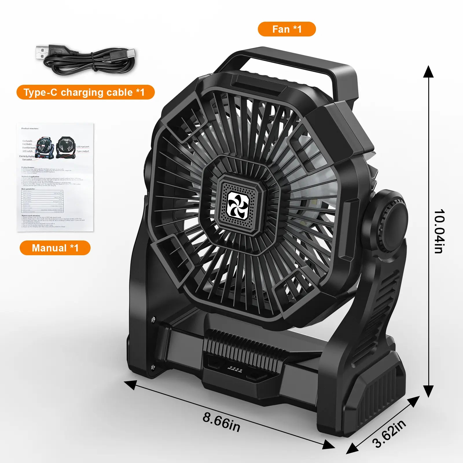 DOVILUXE 20000Mah 3-In-1 Rechargeable Camping Fan – LED Light, Power Bank & 360° Rotating 4-Speed Fan – Perfect for Camping, Travel & Emergency Use!