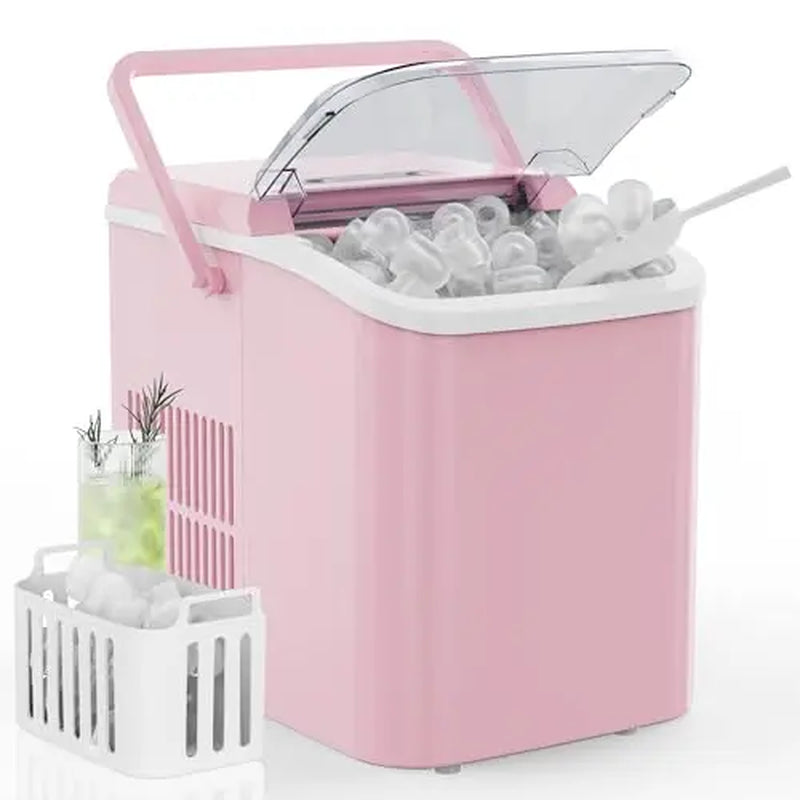 Bullet Ice Machine - Portable Compact Countertop Maker, Self-Cleaning, Quick-Freeze, 26.5Lbs/Day Production, 9 Cubes in 6 Mins, 2 Cube Sizes, Includes Ice Scoop & Storage Basket