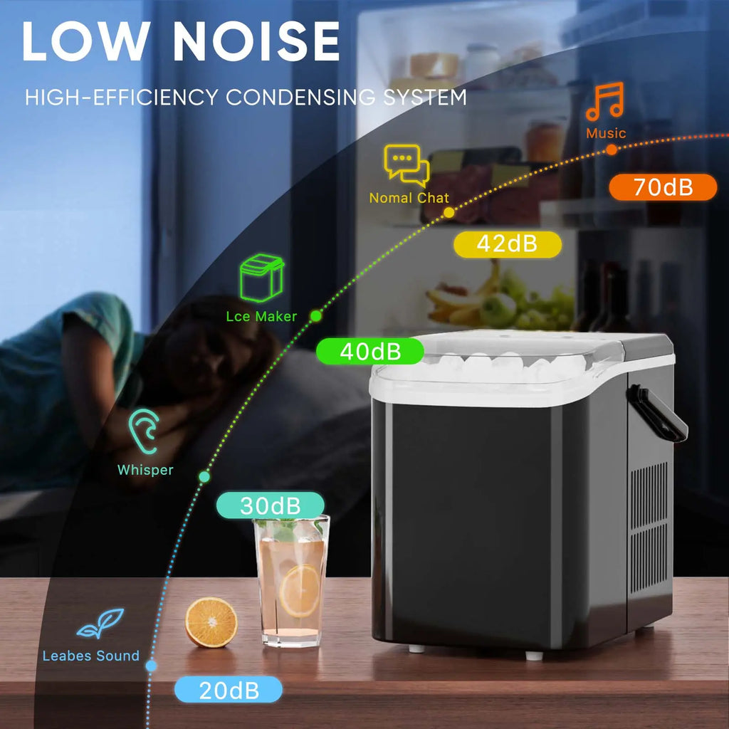 Bullet Ice Machine - Portable Compact Countertop Maker, Self-Cleaning, Quick-Freeze, 26.5Lbs/Day Production, 9 Cubes in 6 Mins, 2 Cube Sizes, Includes Ice Scoop & Storage Basket