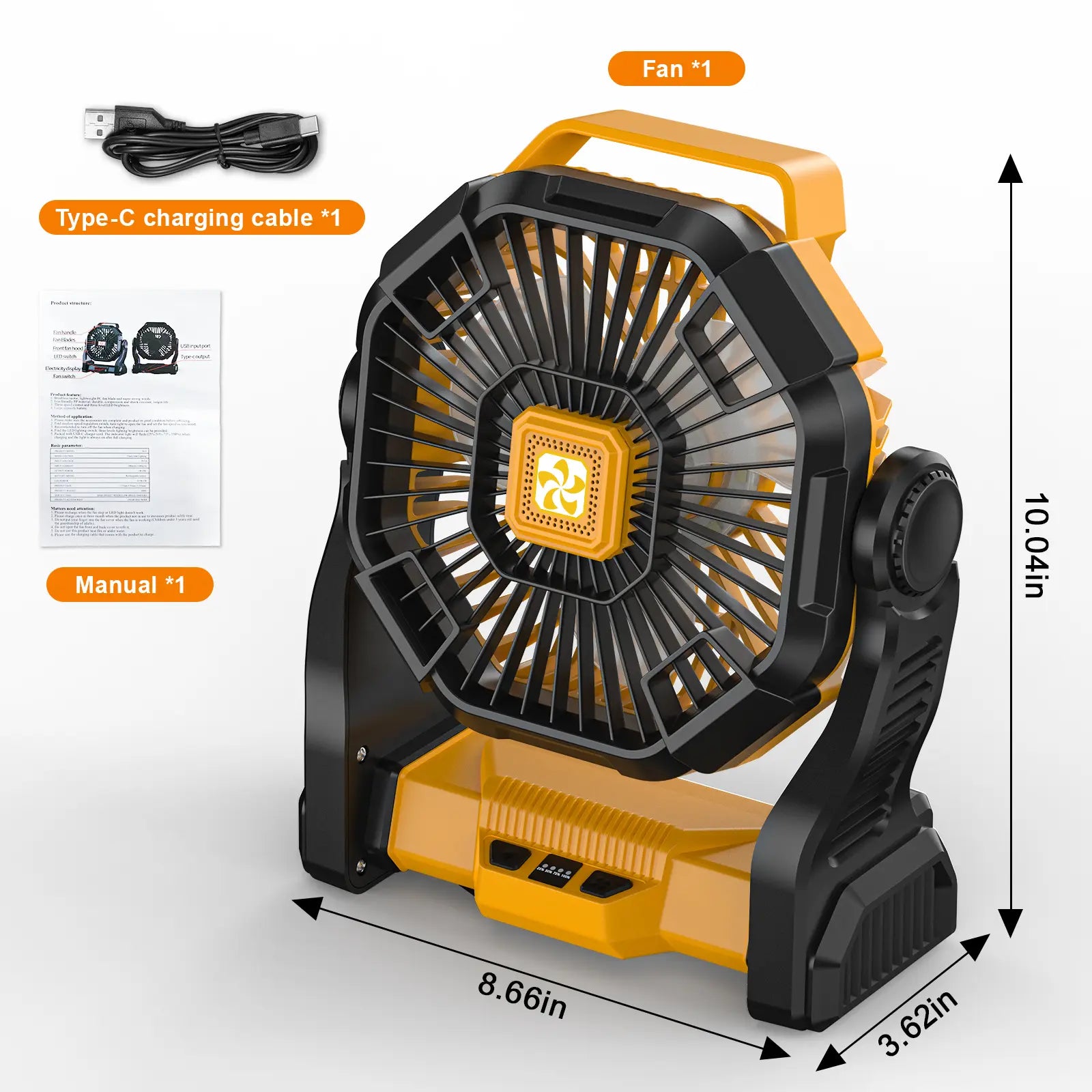 DOVILUXE 20000Mah 3-In-1 Rechargeable Camping Fan – LED Light, Power Bank & 360° Rotating 4-Speed Fan – Perfect for Camping, Travel & Emergency Use!