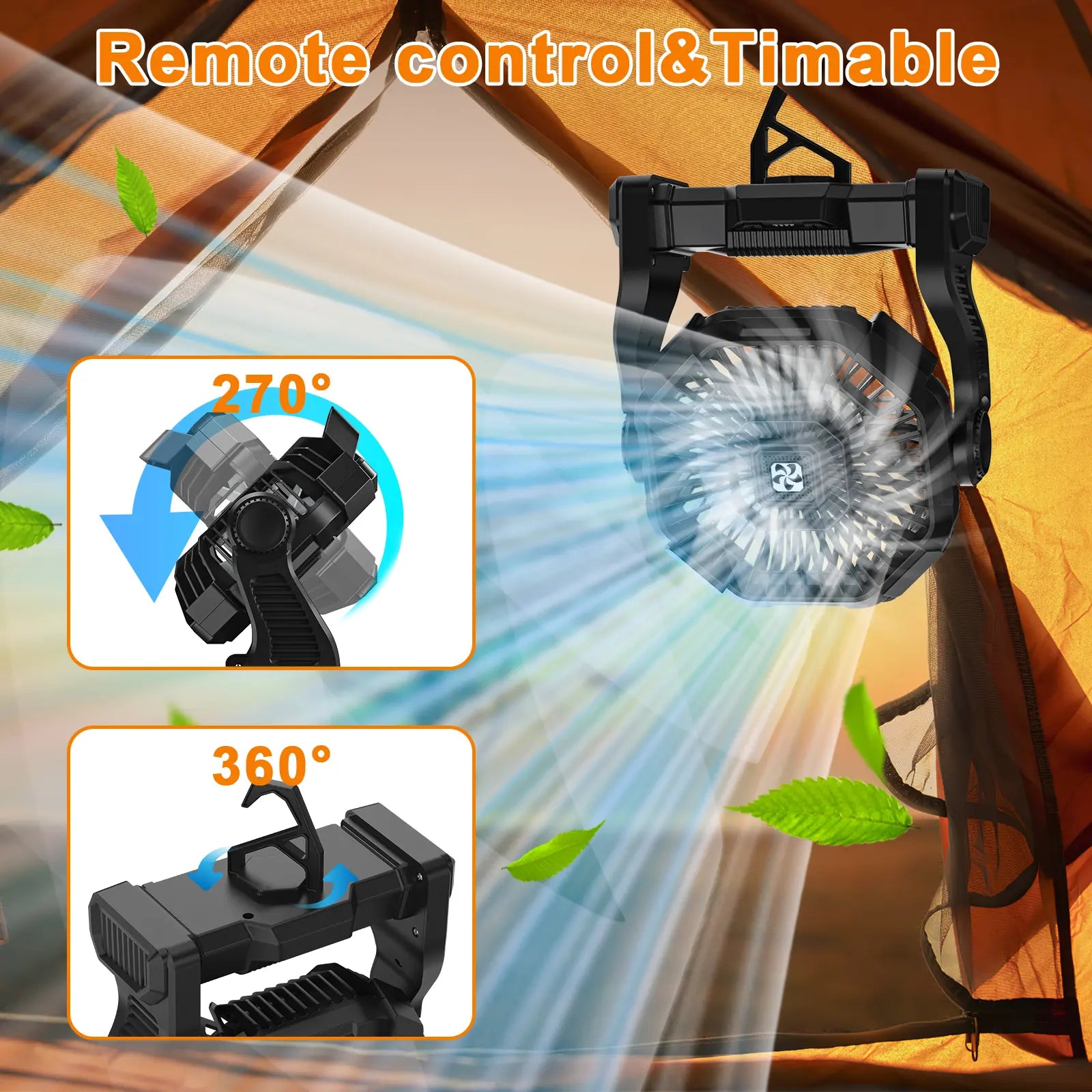 DOVILUXE 20000Mah 3-In-1 Rechargeable Camping Fan – LED Light, Power Bank & 360° Rotating 4-Speed Fan – Perfect for Camping, Travel & Emergency Use!
