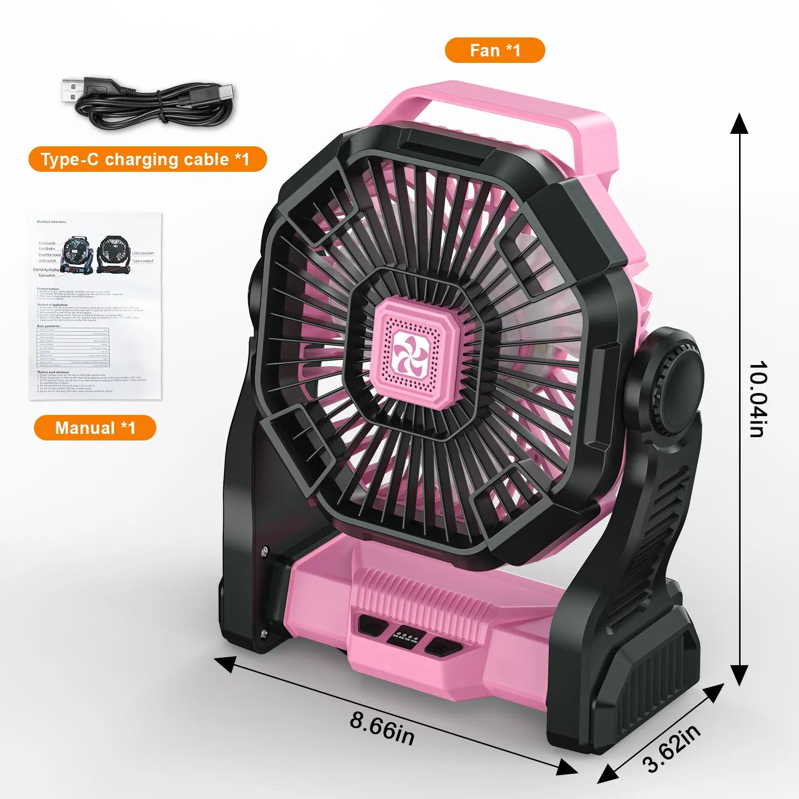 DOVILUXE 20000Mah 3-In-1 Rechargeable Camping Fan – LED Light, Power Bank & 360° Rotating 4-Speed Fan – Perfect for Camping, Travel & Emergency Use!