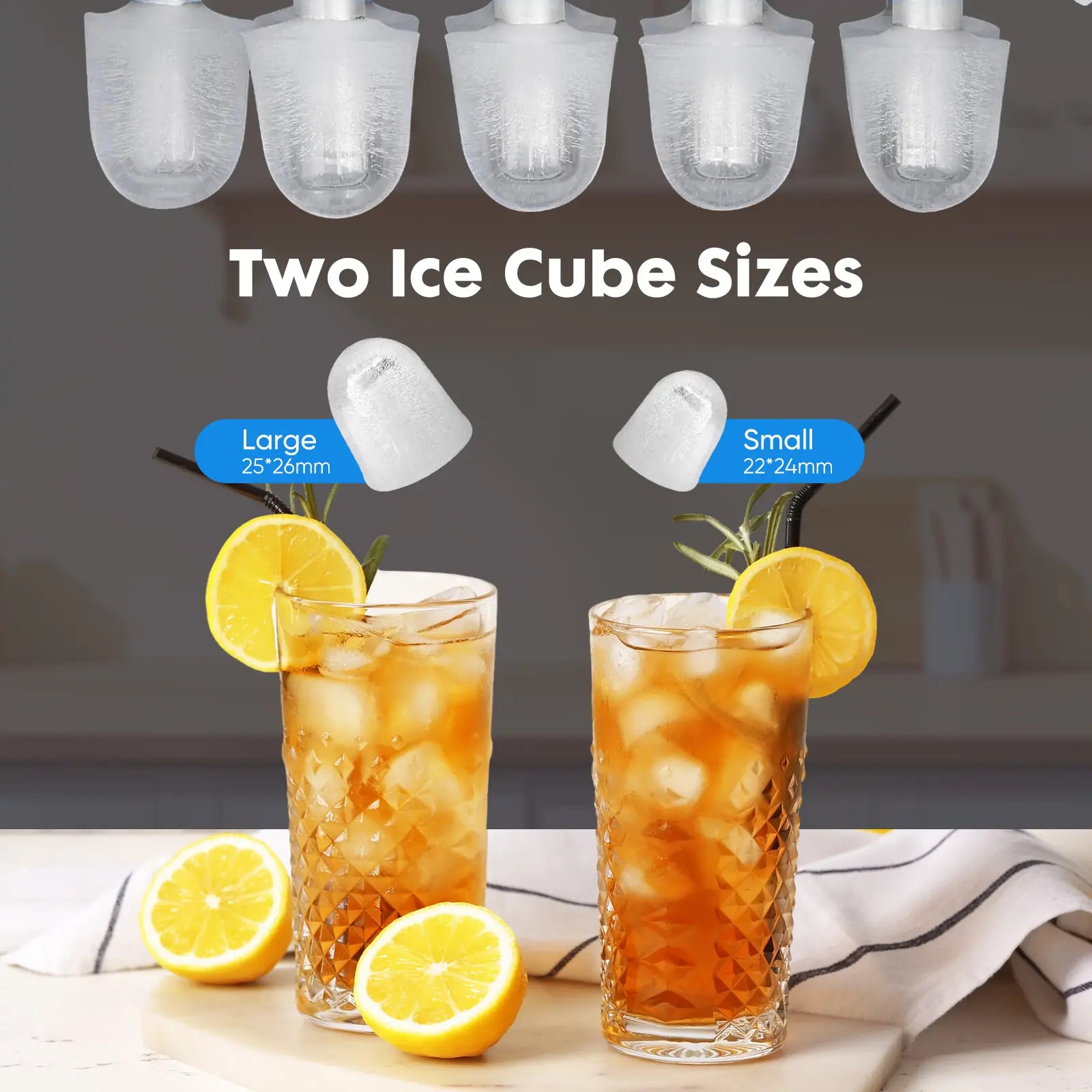 Bullet Ice Machine - Portable Compact Countertop Maker, Self-Cleaning, Quick-Freeze, 26.5Lbs/Day Production, 9 Cubes in 6 Mins, 2 Cube Sizes, Includes Ice Scoop & Storage Basket