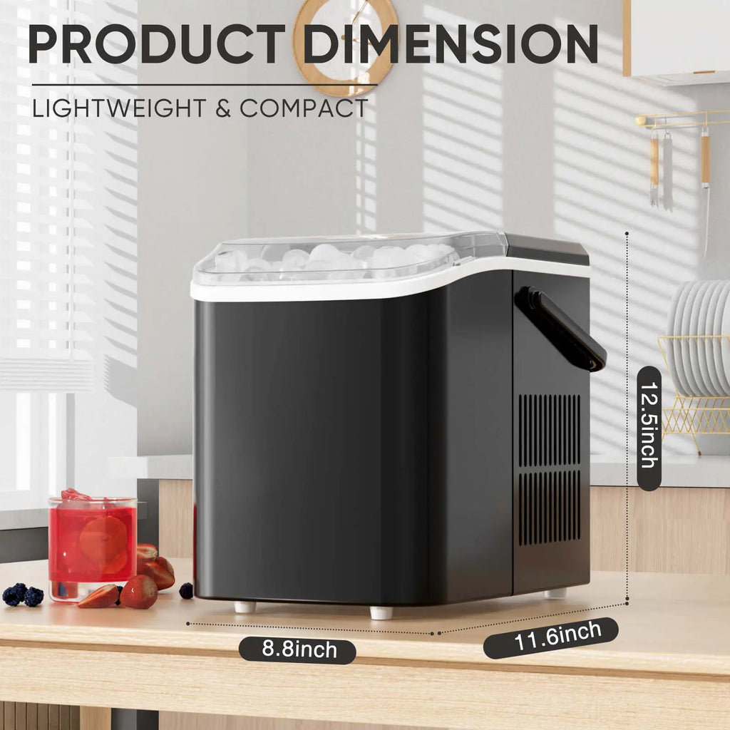 Bullet Ice Machine - Portable Compact Countertop Maker, Self-Cleaning, Quick-Freeze, 26.5Lbs/Day Production, 9 Cubes in 6 Mins, 2 Cube Sizes, Includes Ice Scoop & Storage Basket
