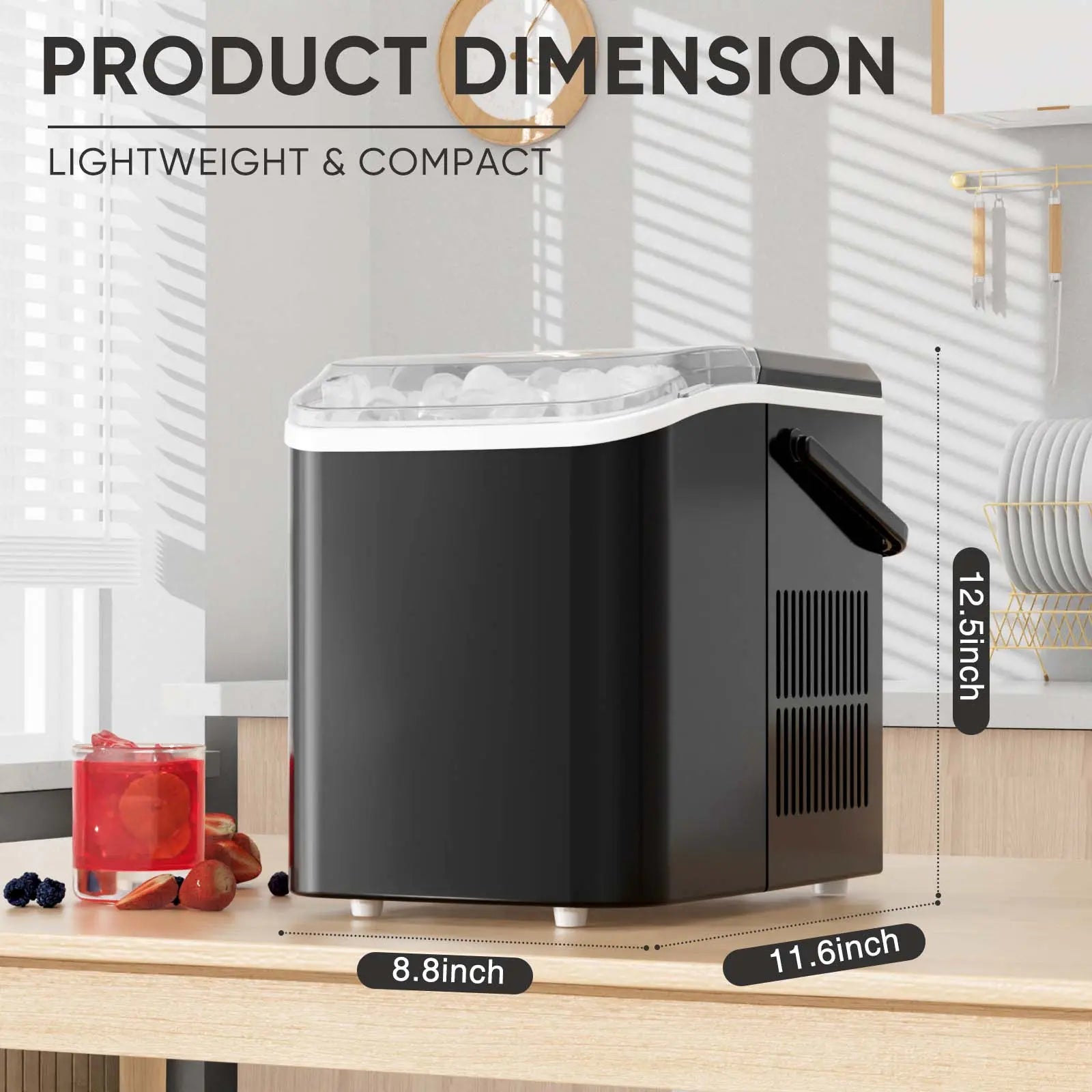 Bullet Ice Machine - Portable Compact Countertop Maker, Self-Cleaning, Quick-Freeze, 26.5Lbs/Day Production, 9 Cubes in 6 Mins, 2 Cube Sizes, Includes Ice Scoop & Storage Basket
