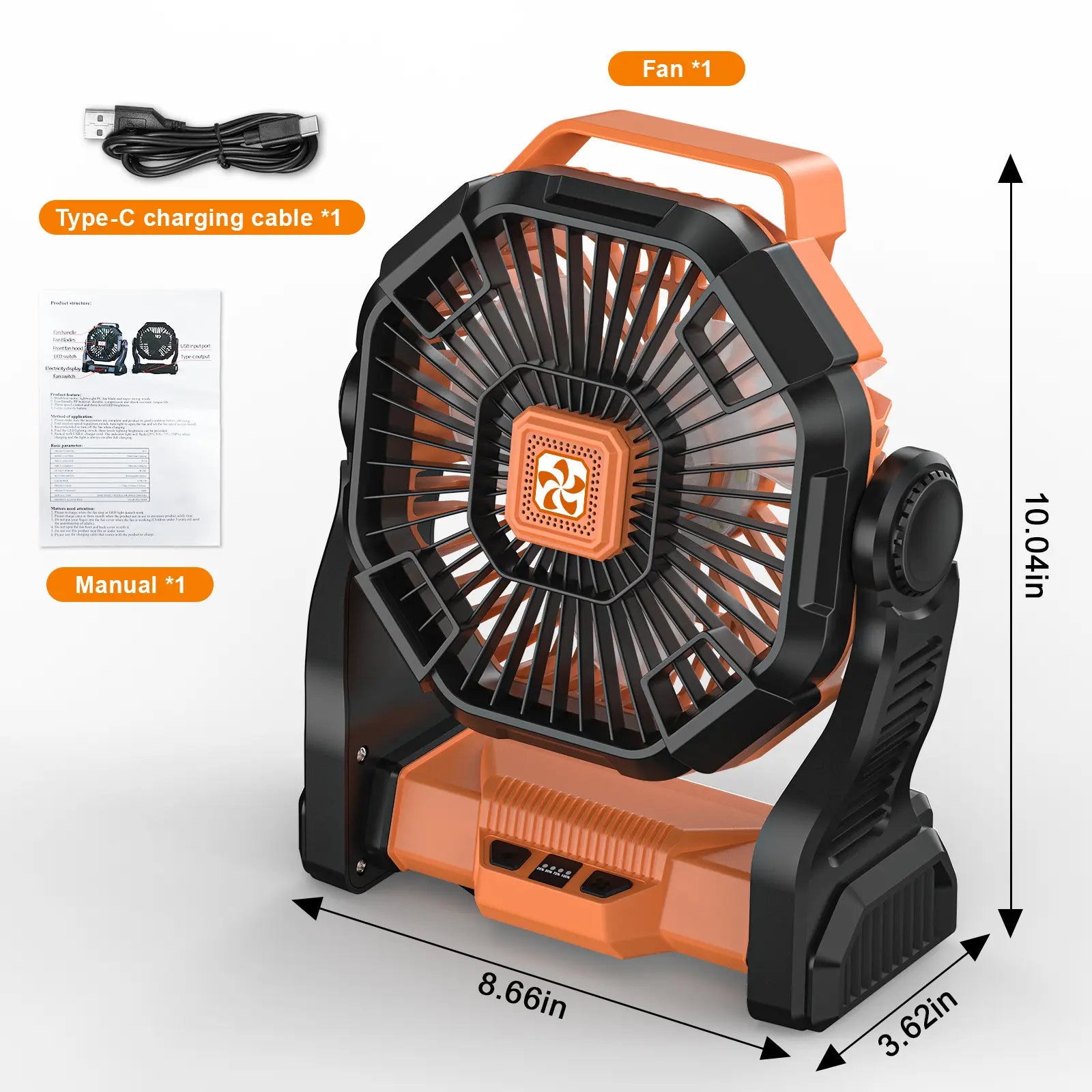 DOVILUXE 20000Mah 3-In-1 Rechargeable Camping Fan – LED Light, Power Bank & 360° Rotating 4-Speed Fan – Perfect for Camping, Travel & Emergency Use!