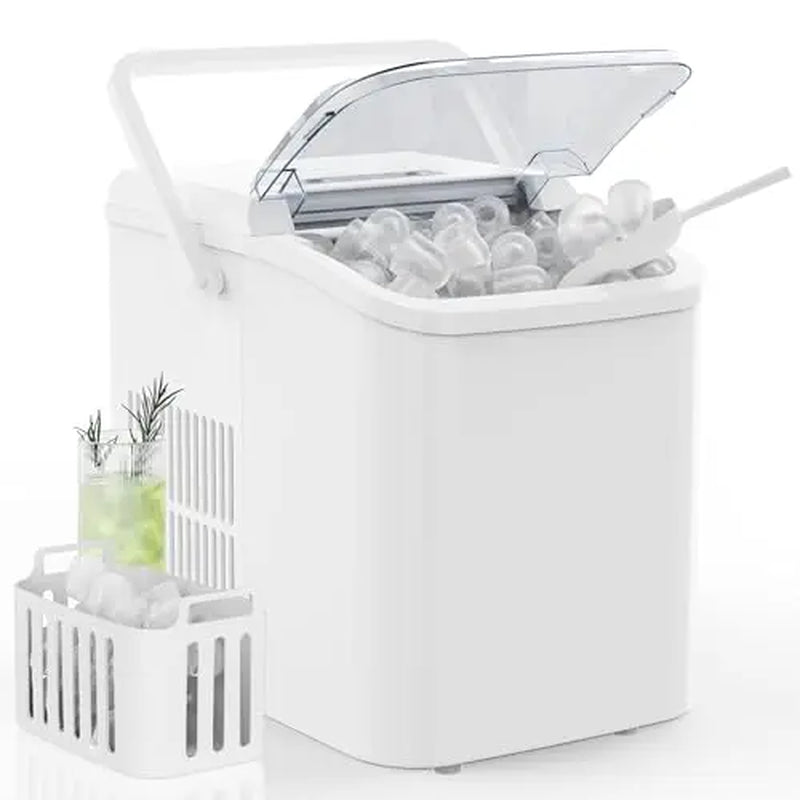 Bullet Ice Machine - Portable Compact Countertop Maker, Self-Cleaning, Quick-Freeze, 26.5Lbs/Day Production, 9 Cubes in 6 Mins, 2 Cube Sizes, Includes Ice Scoop & Storage Basket