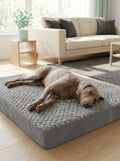 Dog asleep on a gray PawNoodle cooling memory-foam pet mattress